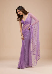 Purple Soft Raw Silk Gold Zariwork Saree With Matching Blouse Piece
