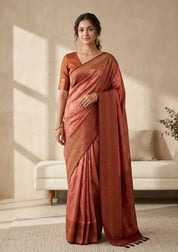 Onion Pink Soft Raw Silk Jaal Saree With Matching Blouse Piece