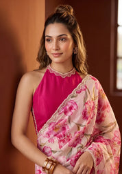 Off White Tissue Sequins Saree With Matching Blouse Piece