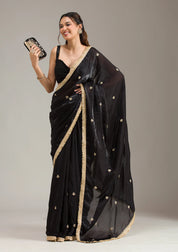 Black Tissue Gold Zariwork Saree With Matching Blouse Piece