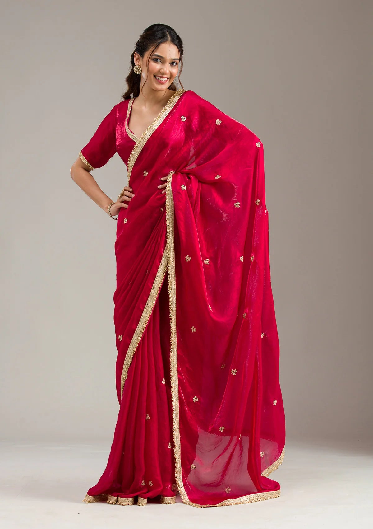 Black Tissue Gold Zariwork Saree With Matching Blouse Piece