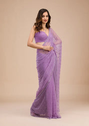 Purple Soft Raw Silk Gold Zariwork Saree With Matching Blouse Piece
