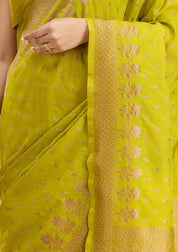 Mehandi Green Georgette Buti Gold Zariwork Saree With Matching Blouse Piece