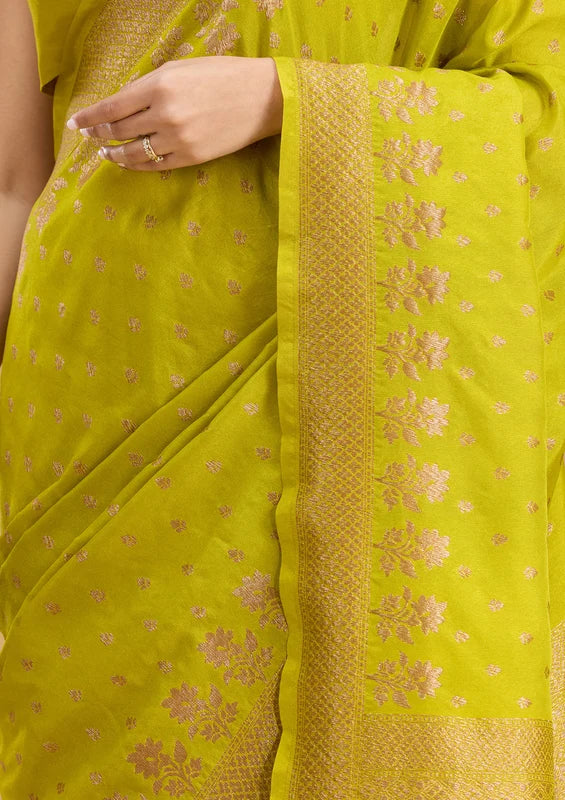 Mehandi Green Georgette Buti Gold Zariwork Saree With Matching Blouse Piece