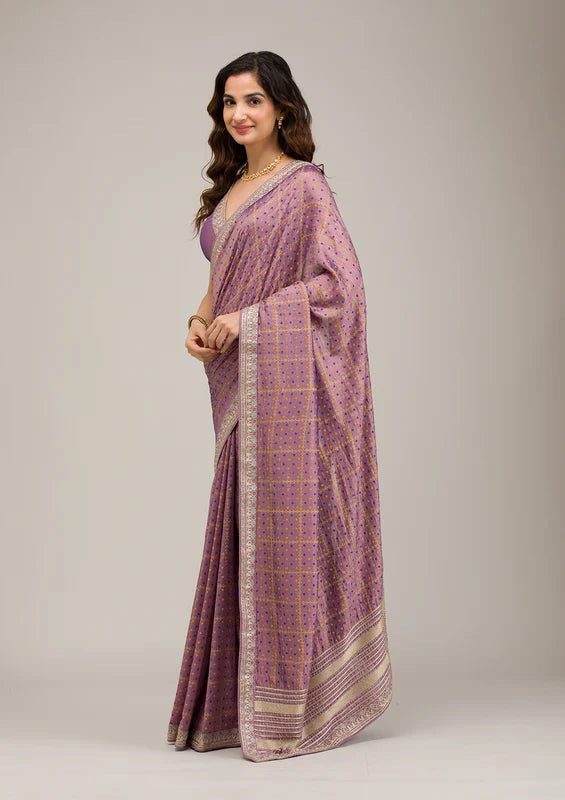 Purple Soft Raw Silk Gold Zariwork Saree With Matching Blouse Piece