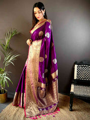 Wine Kanjivaram Soft Silk Kanchi Zari Weaving Saree