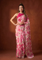 Off White Tissue Sequins Saree With Matching Blouse Piece