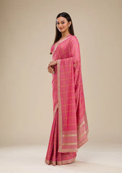 Pink Soft Raw Silk Gold Zariwork Saree With Matching Blouse Piece