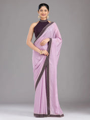 Lavender Satin Gold Stonework Saree With Matching Blouse Piece