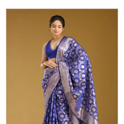 Royal Blue Cotton Jaal Zariwork Saree With Matching Blouse Piece