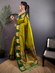 Green Swann Motif Soft Silk Saree