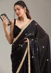 Black Tissue Gold Zariwork Saree With Matching Blouse Piece