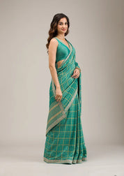 Turquoise Blue Soft Raw Silk Gold Zariwork Saree With Matching Blouse Piece