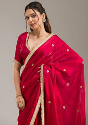 Maroon Tissue Gold Zariwork Saree With Matching Blouse Piece
