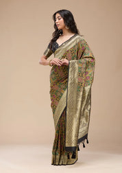 Black Silk Jaal Printed Saree With Matching Blouse Piece