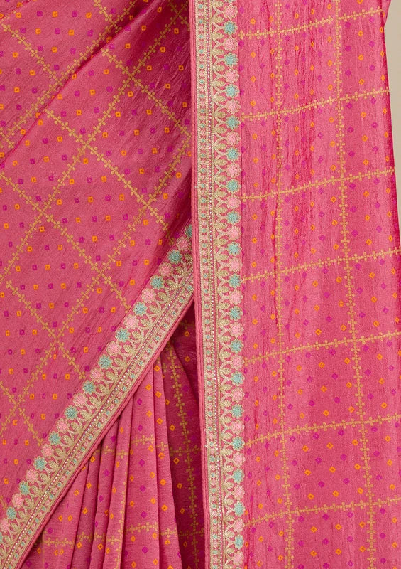 Pink Soft Raw Silk Gold Zariwork Saree With Matching Blouse Piece