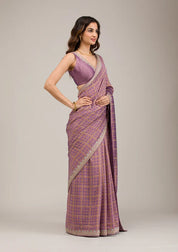 Purple Soft Raw Silk Gold Zariwork Saree With Matching Blouse Piece