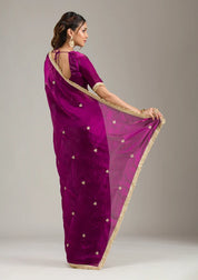 Wine Tissue Gold Zariwork Saree With Matching Blouse Piece