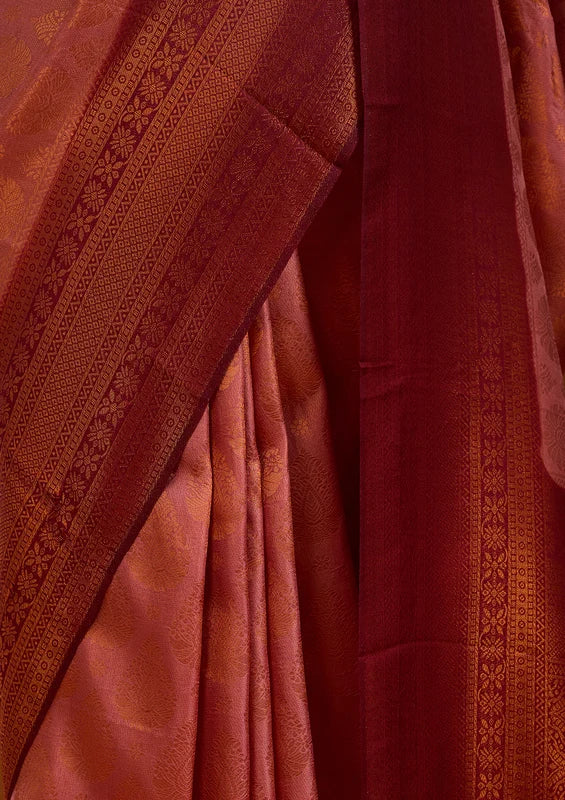 Onion Pink Soft Raw Silk Jaal Saree With Matching Blouse Piece