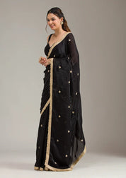 Black Tissue Gold Zariwork Saree With Matching Blouse Piece