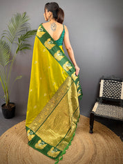 Green Swann Motif Soft Silk Saree