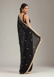 Black Tissue Gold Zariwork Saree With Matching Blouse Piece