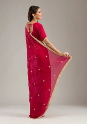 Maroon Tissue Gold Zariwork Saree With Matching Blouse Piece