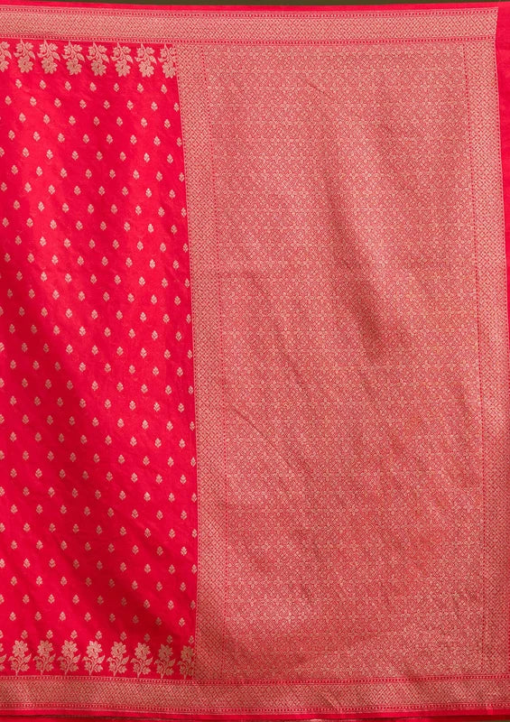 Magenta Pink Georgette Buti Gold Zariwork Saree With Matching Blouse Piece