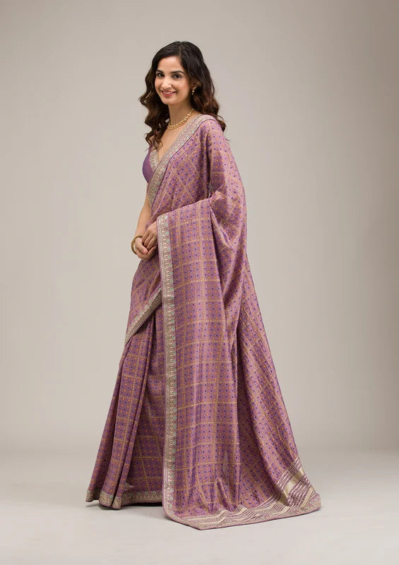 Purple Soft Raw Silk Gold Zariwork Saree With Matching Blouse Piece