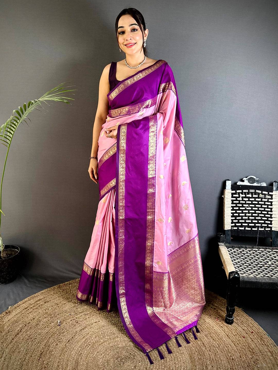 Pink Gadwal Pure Soft Silk Saree