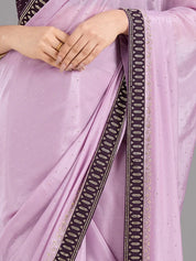 Lavender Satin Gold Stonework Saree With Matching Blouse Piece