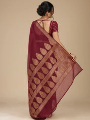 Maroon Silk Plain Saree With Matching Blouse Piece