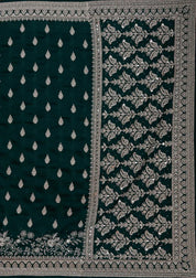 Bottle Green Soft Raw Silk Silver Zariwork Saree With Matching Blouse Piece