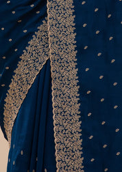 Navyy Blue Soft Raw Silk Gold Zariwork Saree With Matchingg Blouse Piece