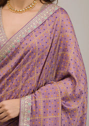Purple Soft Raw Silk Gold Zariwork Saree With Matching Blouse Piece