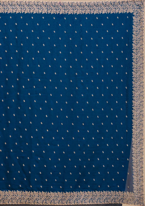 Navyy Blue Soft Raw Silk Gold Zariwork Saree With Matchingg Blouse Piece