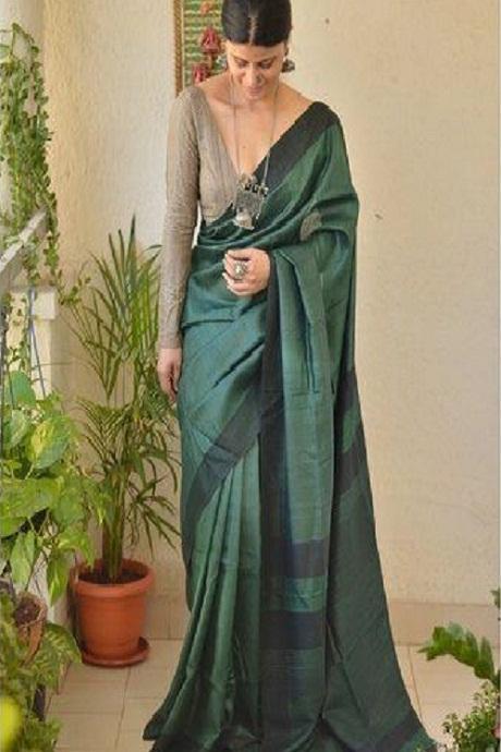 Amazing Pattu Pure Soft Silk Navy Green Saree For Women