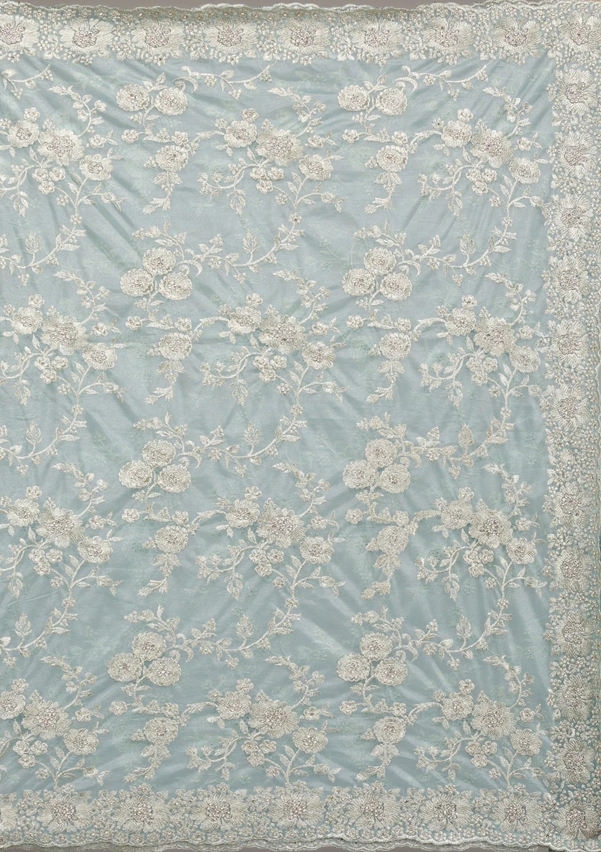 Elegant Floral Embroidered Saree with Ornate Border in Blush Pink & Aqua  Bridelook