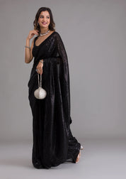 Black Georgette Sequins Saree With Matching Blouse Piece