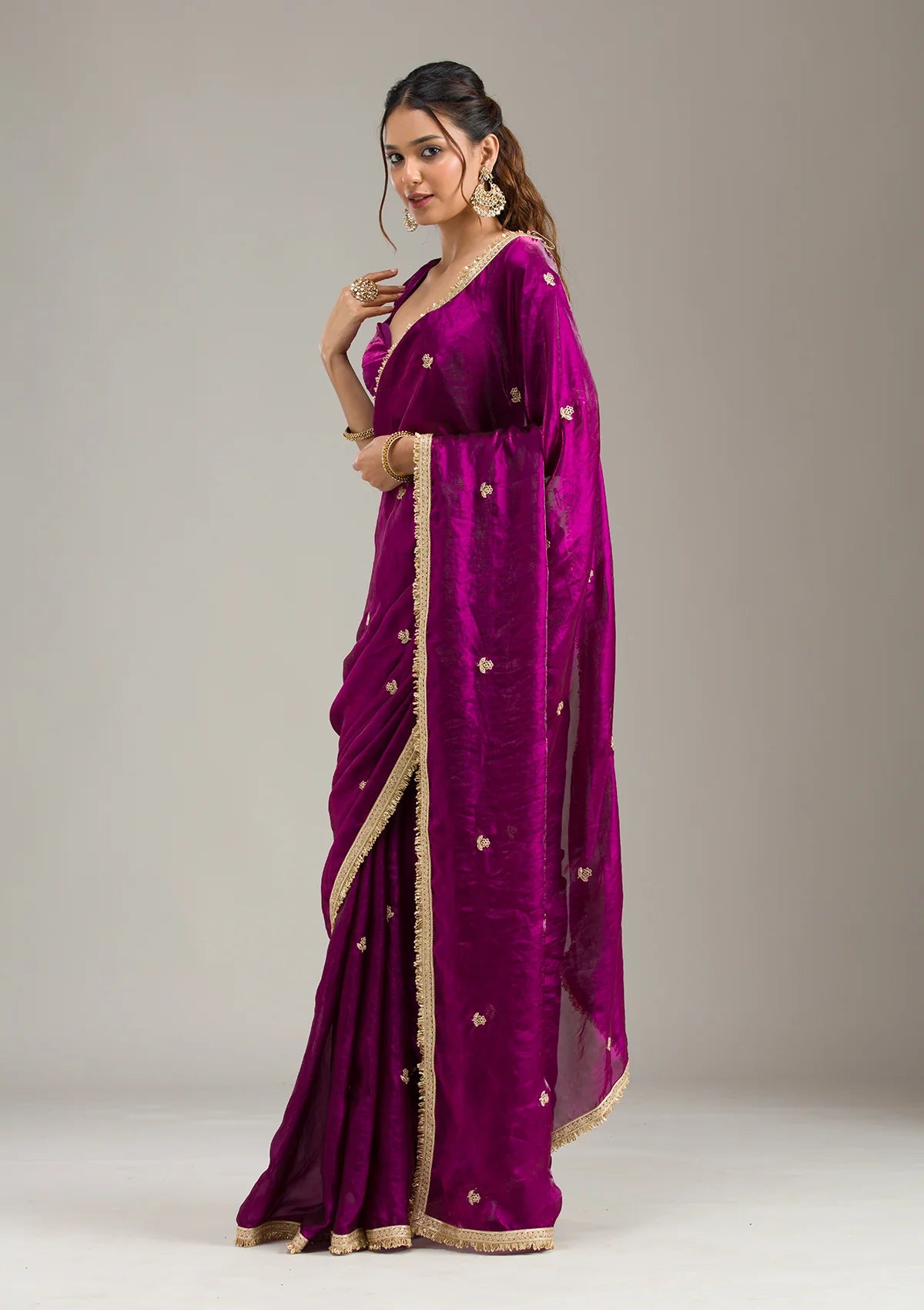 Black Tissue Gold Zariwork Saree With Matching Blouse Piece