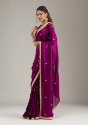 Black Tissue Gold Zariwork Saree With Matching Blouse Piece