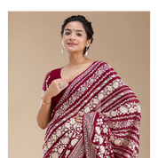 Wine Georgette Threadwork Saree With Matching Blouse Piece