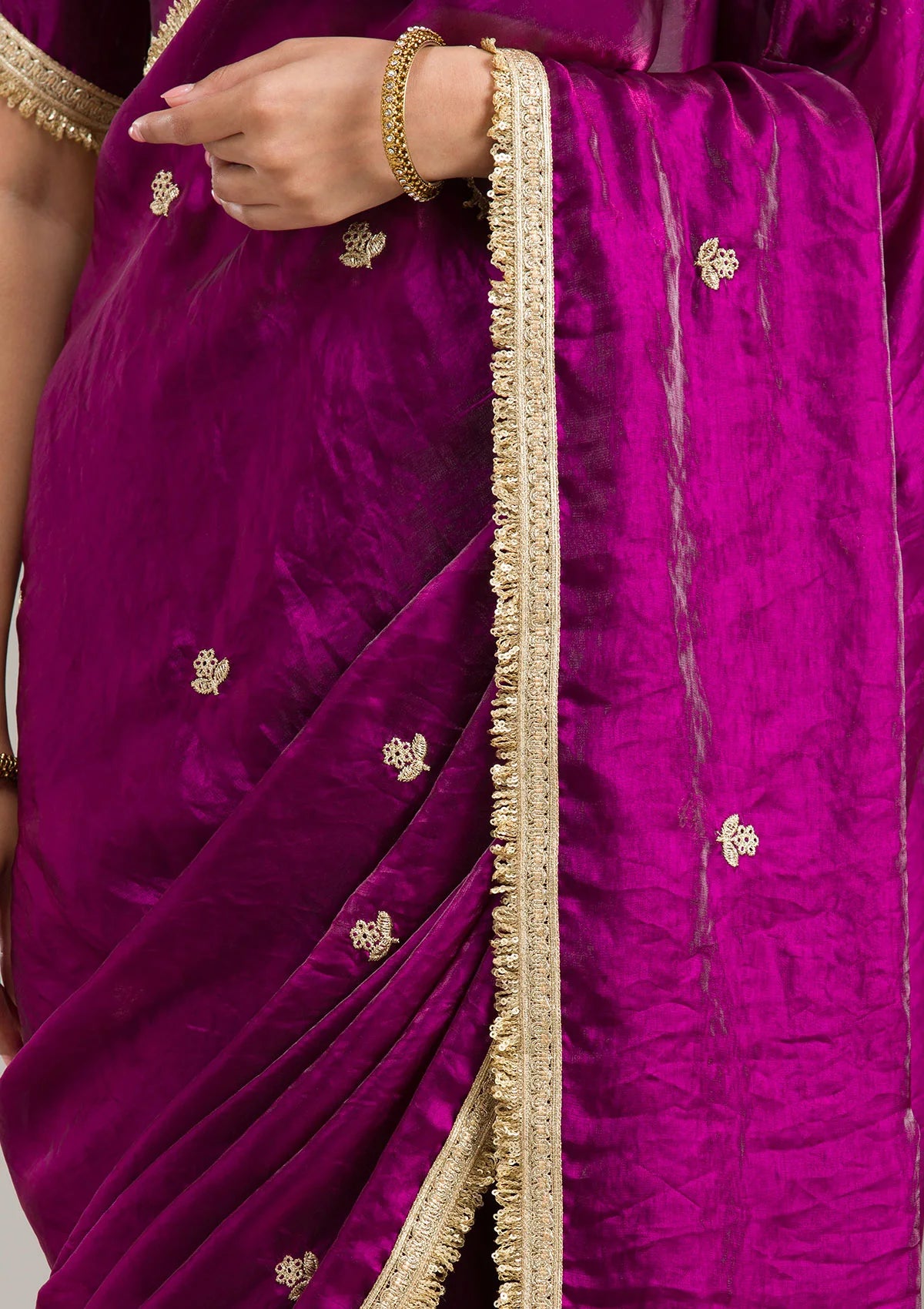Black Tissue Gold Zariwork Saree With Matching Blouse Piece