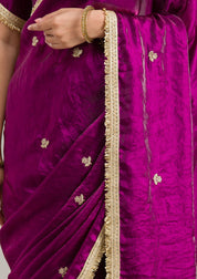 Black Tissue Gold Zariwork Saree With Matching Blouse Piece