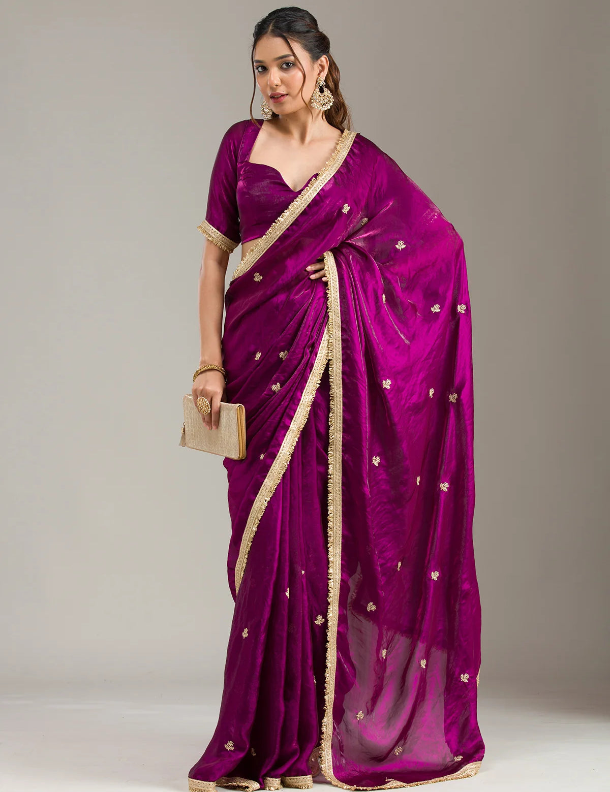 Black Tissue Gold Zariwork Saree With Matching Blouse Piece