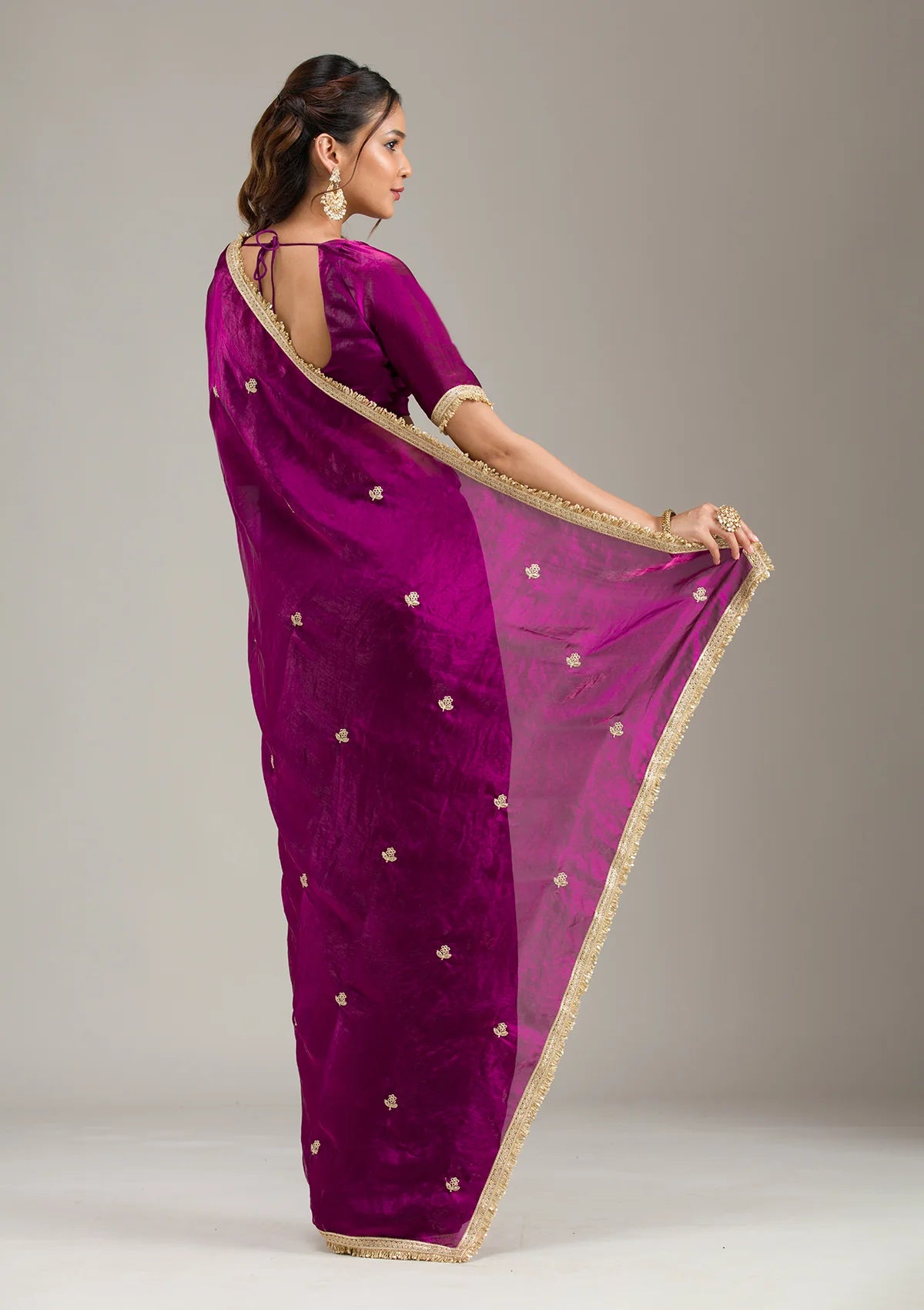 Black Tissue Gold Zariwork Saree With Matching Blouse Piece