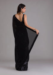Black Georgette Sequins Saree With Matching Blouse Piece