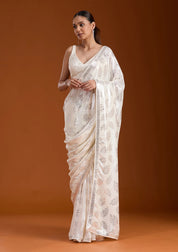 Bridelook Shimmering Leaf Motif Sequin Saree with Metallic Border