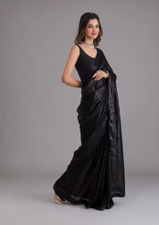 Black Georgette Sequins Saree With Matching Blouse Piece