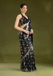 Bridelook Shimmering Leaf Motif Sequin Saree with Metallic Border